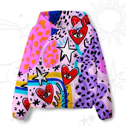 Purplehecate Cosmic Love Eyes Graffiti all-over print unisex scuba hoodie with long sleeves and relaxed fit