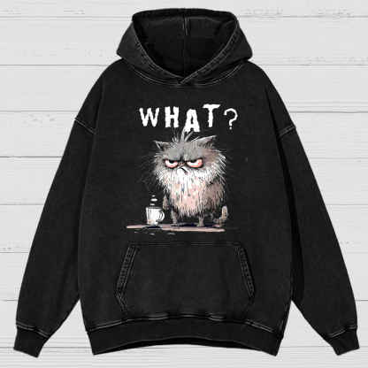 Bad Temper Feline With Coffee Grumpily Catty Funny Vintage Distressed unisex hoodie in a washed, distressed style
