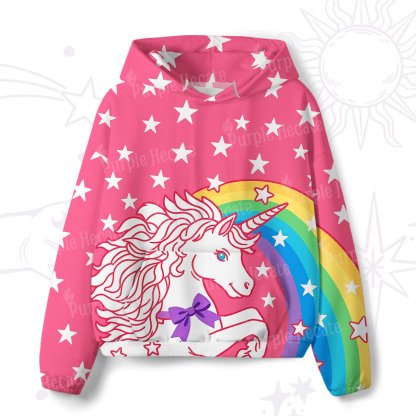 Purplehecate Dreamy Rainbow Unicorn all-over print unisex hoodie in pink and purple with a relaxed fit